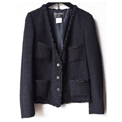 veste noire chanel|Chanel wool jacket.